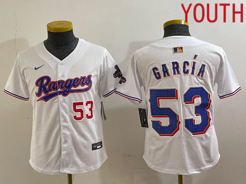 Youth Texas Rangers #53 Garcia White Champion Game Nike 2024 MLB Jersey style 2->->Youth Jersey